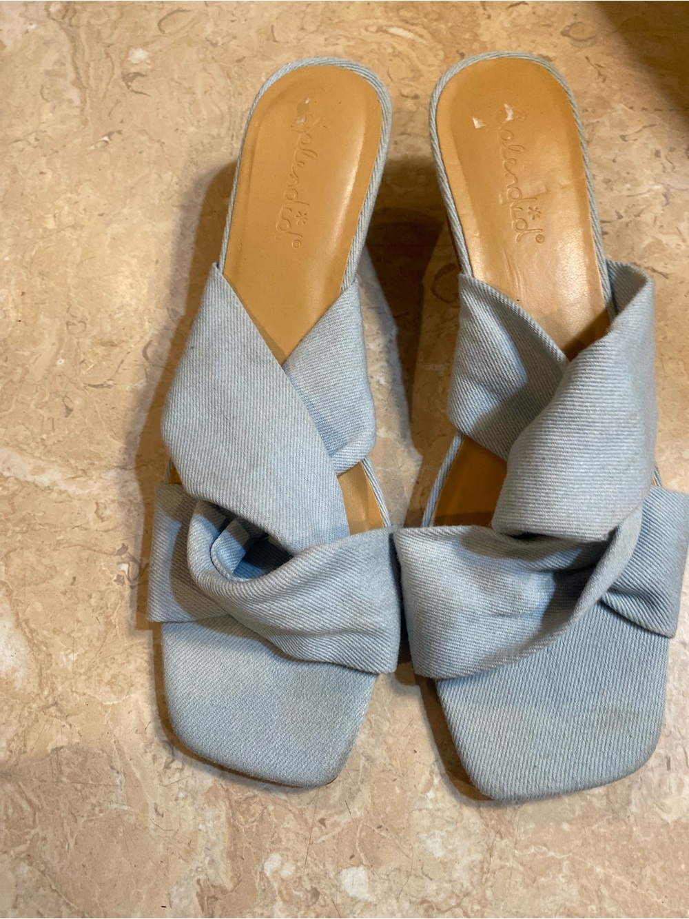 Splendid Light Blue Knotted Slide Heels